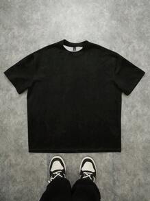 SHEIN EZwear 休闲复古风格粉色肖像图案圆领宽松短袖 T 恤，适合女士、情侣、复古、休闲、性感、可爱、Y2K、椰子女孩、波西米亚风、度假、春假、早午餐、女生旅行、霓虹海滩、波西米亚风、嬉皮士、音乐节，适合夏季