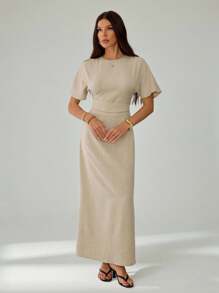 SHEIN Tall Women's Elegant Solid Color High Waist Long Dress