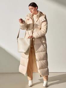 CLARA VERO Women's Light Beige Casual Side Buttoned Hooded Winter Coat - Beige - View 3
