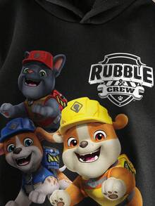 Rubble X SHEIN Young Boy Casual Cartoon Pattern Hooded Sweatshirt, Suitable For Autumn/Winter Fall - Black - View 3