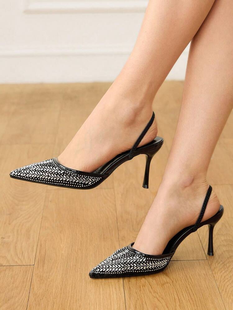 CUCCOO HITCHD 女性用 尖ったつま先 クリスタル&スパンコール装飾 ウェディングシューズ、細いハイヒール ピンク アンクルストラップサンダル、休暇、パーティー、ストリートウェアに適しています