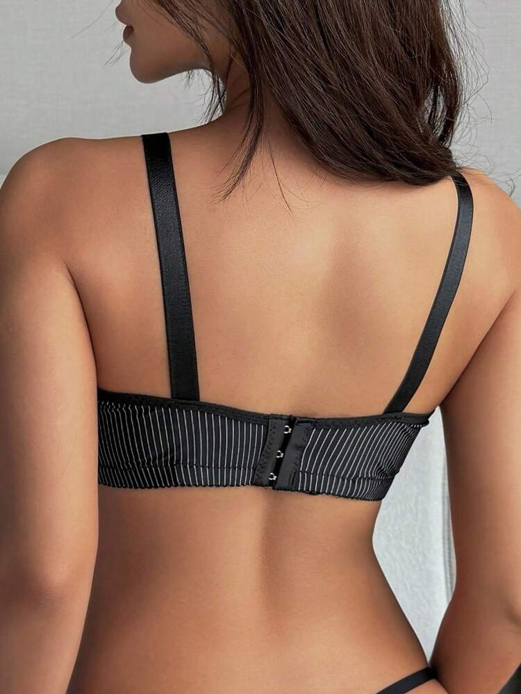 1pc Women's Adjustable Straps Striped Print Wireless Lightly Lined Bra Lingerie For Women