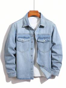 Manfinity Homme 秋季大码男士长袖单排扣口袋休闲牛仔夹克