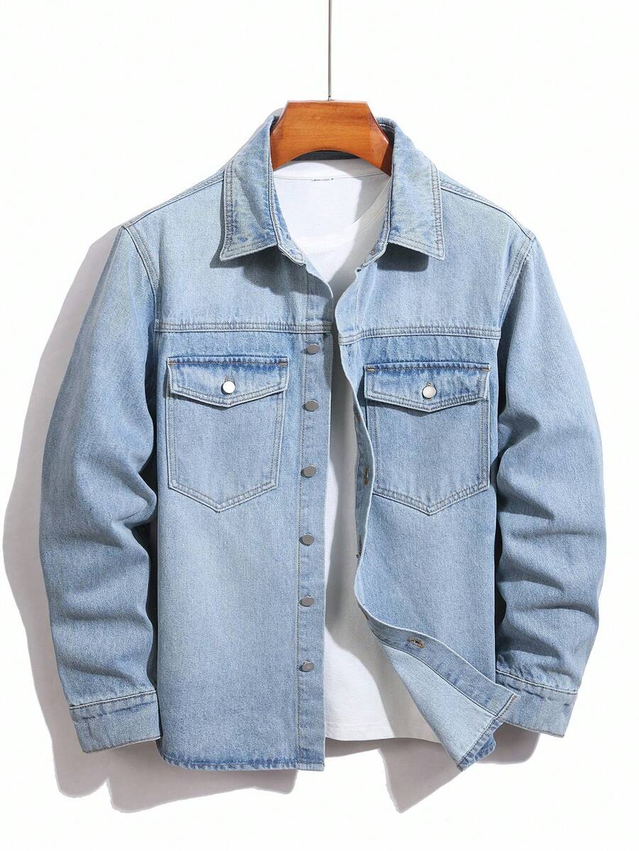 Manfinity Homme 秋季大码男士长袖单排扣口袋休闲牛仔夹克