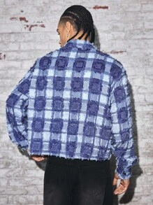 AXEPEAK Camisa holgada de manga larga con cuello vuelto para hombre, otoño - Azul - Ver 2