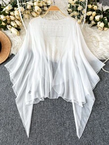 DreamSkyne Áo chống nắng dáng rộng màu trơn phong cách tối giản cỡ lớn cho nữ - trắng - Xem 2