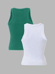 EURMUSE 2 piezas Top de tirantes casuales acanaladas de unicolor con cuello redondo de algodón para mujer - Multicolor - Ver 2