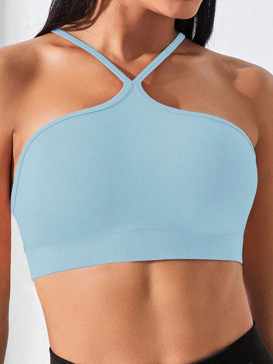 SHEIN Sports 女士夏季纯色时尚露背运动吊带背心 - 草綠色 - 查看 1
