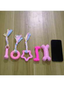 Zestaw 6/12 sztuk zabawek do żucia dla psów, zabawki dentystyczne dla zwierząt, gumowe zabawki do czyszczenia zębów, interaktywne i łagodzące niepokój akcesoria do aktywności dla zwierząt, odpowiednie dla średnich/małych kotów i psów - Różowy - Zobacz 8