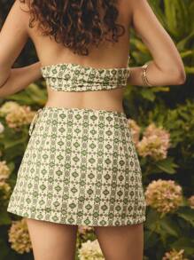 Aralina Boho Geo Print Wrap Front Side Tie Vacation Summer Mini Skirt