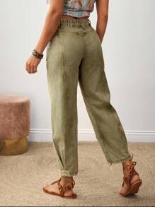 SHEIN Tall Women's Casual Pockets Tapered Waist Versatile Jeans - Army Green - View 2
