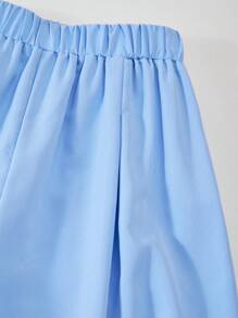 Sparklyn 2 件套青少年女童无袖前开背心开衫和松紧腰阔腿裤休闲套装，夏季 - 藍色 - 查看 6