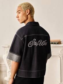 SWAVVY Áo sơ mi denim phong cách công sở thường ngày cho nam - Màu xanh lam - Xem 2