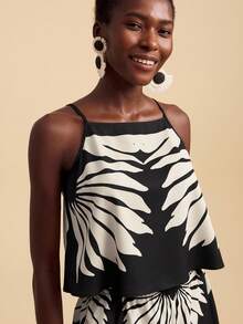 Travachic 2 件套女士度假印花梭织吊带背心上衣和高腰宽松短裤、沙滩装、春夏、复活节、节日服装、女士沙滩装、春假、女士度假服装、女士音乐会服装、波西米亚风、波西米亚风、音乐节、热带度假女装、浪漫、两件套短款套装秋冬夏春装美丽 - 彩色 - 查看 7