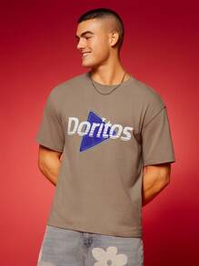 Doritos X SHEIN Men's Summer Casual Geometric & Letter Graphic Round Neck Short Sleeve T-Shirt - Khaki - View 5