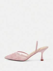 CUCCOO HITCHD Giày cao gót lưới màu sâm panh thêu ren mũi nhọn thanh lịch dành cho nữ, giày cô dâu cho buổi hẹn hò lãng mạn, đám cưới, tiệc tối - Màu Hồng baby - Xem 8