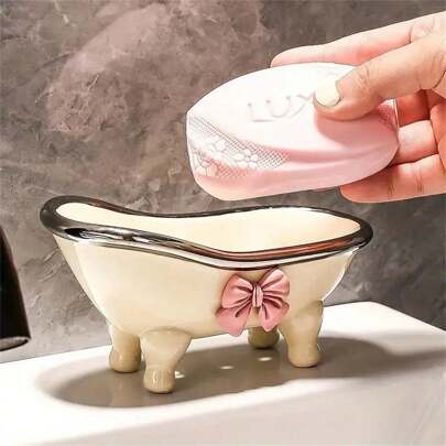 1pc Bathtub Soap Tray - Cute Creative Soap Dish Holder, Bathroom Accessories, Space-Saving Design For Organized Bathroom Countertops Home Bathroom Decor Summer Back To School