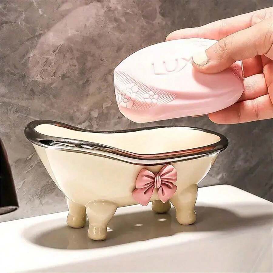 1pc Bathtub Soap Tray - Cute Creative Soap Dish Holder, Bathroom Accessories, Space-Saving Design For Organized Bathroom Countertops Home Bathroom Decor Summer Back To School - Multicolor - View 1