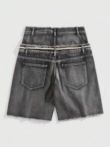 ROMWE MEN Street Life Quần short denim kim cương lấp lánh cạp đôi dáng rộng rãi cho nam - Màu Xám nhạt - Xem 2