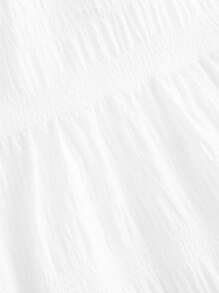 SHEIN MOD Women's Solid Color Gathered Waist Ruffle Hem Casual A-Line Skirt White Summer Skirt Suitable For Going Out Chic Dress - Multicolor - View 6