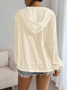 SHEIN Essnce Women's Plain Hooded Jacket With Long Sleeves, Zip Front And Pleated Detail In Fall/Winter - Apricot - View 4