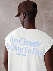 SUMWON 仅限会员 无袖棉质背心 休闲夏季肌肉 T 恤 街头时尚合身短款背心 带有淡蓝色徽标文字