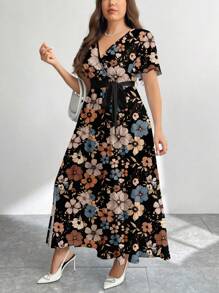 Firerie Plus Size Casual Vintage Ditsy Floral Pattern Loose Fit Dress, Suitable For Spring/Summer Flowy Dress Boho Suitable For Going Out Chic Dress - Multicolor - View 4
