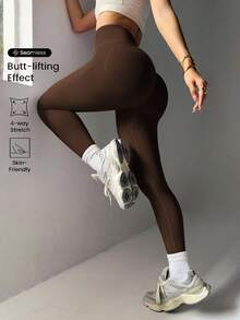 Gameset SHEIN Sport 瑜伽打底褲無縫寬腰帶緊縮褶皺臀部訓練緊身褲