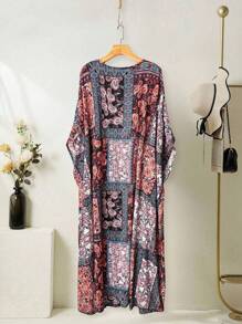 Al Najma Áo khoác cardigan tay cánh dơi in hoa cỡ lớn cho nữ & váy không tay trang phục Ả Rập - màu xanh lá - Xem 7
