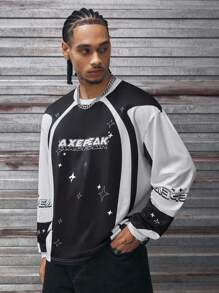 AXEPEAK Men's Letter Print Crew Neck Long Sleeve Casual Loose Fit Sweatshirt, Fall, Winter - Black - View 3