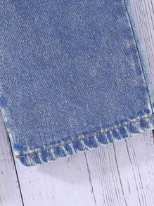 SHEIN Enterizo vaquero de manga corta para bebé niña, cómodo y casual - Azul lavado medio - Ver 6