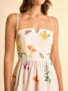CAJUNI Boho tropische bloemenprint V-hals spaghettibandjesjurk voor dames voor vakantie