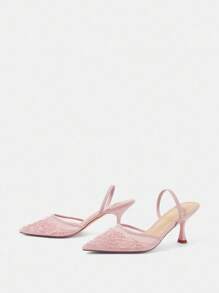 CUCCOO HITCHD Giày cao gót lưới màu sâm panh thêu ren mũi nhọn thanh lịch dành cho nữ, giày cô dâu cho buổi hẹn hò lãng mạn, đám cưới, tiệc tối - Màu Hồng baby - Xem 9