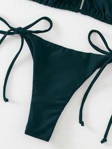 SHEIN Swim Solid Color Sexy Strap Bikini Swimsuit, Two-Piece Set For Women Beach Outfit - Teal Blue - View 3