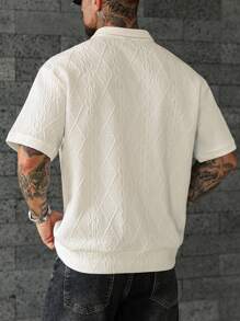 Manfinity Homme 男士纯色半拉链休闲 Polo 衫 - 白色 - 查看 2