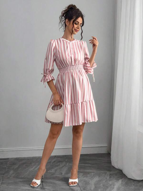 SHEIN Round Neck Sleeveless Striped Slim Fit Dress