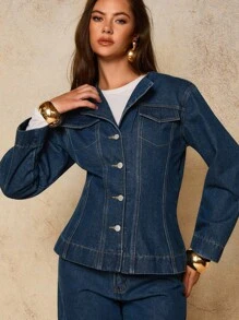 COSMINA Women's Casual Washed Fitted Denim Jacket, Old Money, Fall Women Clothes - Blue - View 6
