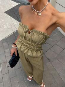 Siren Gaze Conjunto de top tubo y pantalones a rayas para mujer, de verano