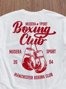 Manfinity EMRG 时尚街头拳击口号休闲印花白色标准版型插肩短袖男式 T 恤