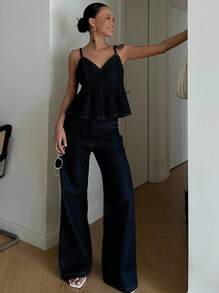 DAZY 女士夏季休闲水洗牛仔吊带背心 - 藍色 - 查看 5