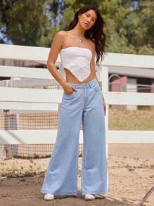 WESTFADE High Rise Super Wide Leg 100% Cotton Denim Jeans Vacation - Light Wash - View 3