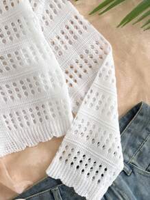 Tween Girls Hollow Out Knit Cardigan, Comfortable & Versatile For Home, Casual Outings, Beach Vacation, Parties, Soft Material