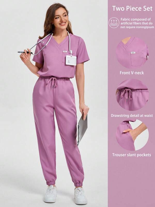 Scrubzie V-Neck Scrub Top And Pants Scrub Uniform Set