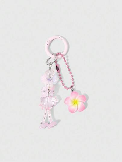 Fairycore Spring Breeze Fresh Natural Pink Flower Keychain, Dopamine Beaded Charm Pendant For Bags