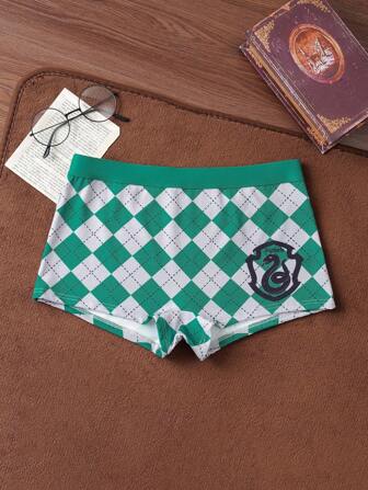 HARRY POTTER X SHEIN 女士舒适柔软格子蛇纹平角内裤