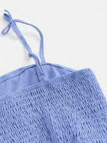 SHEIN Girlism Teen Girl Solid Color Ruched Double-Layer Casual Camisole Dress Blue Bodice Mermaid Knitted Spaghetti Straps Mini - Blue - View 4