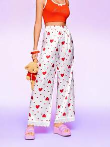 Notgurli Women's Comfortable Contrast Lace Heart Print Lounge Pants - Apricot - View 1