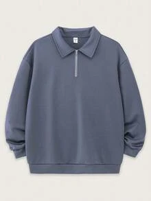 青少年男孩返校休闲舒适百搭拉链领长袖 Polo 衫，秋冬