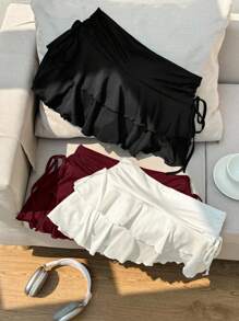 Attitoon Bộ 3 chân váy chữ A nhún eo đơn giản, tối giản màu đen, trắng, đỏ rượu dành cho nữ, thích hợp cho các buổi hòa nhạc, du thuyền, câu lạc bộ - Nhiều màu - Xem 2