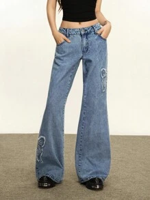 Rina Fox Låg midja, löst utsvängda stretchjeans för kvinnor - Ljustvätt - Visa 1